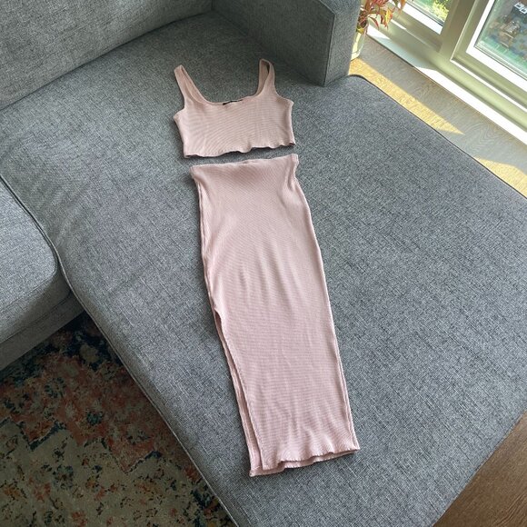 Set For Life Blush Pink Ribbed Bodycon Two-Piece Dress - Picture 2 of 5